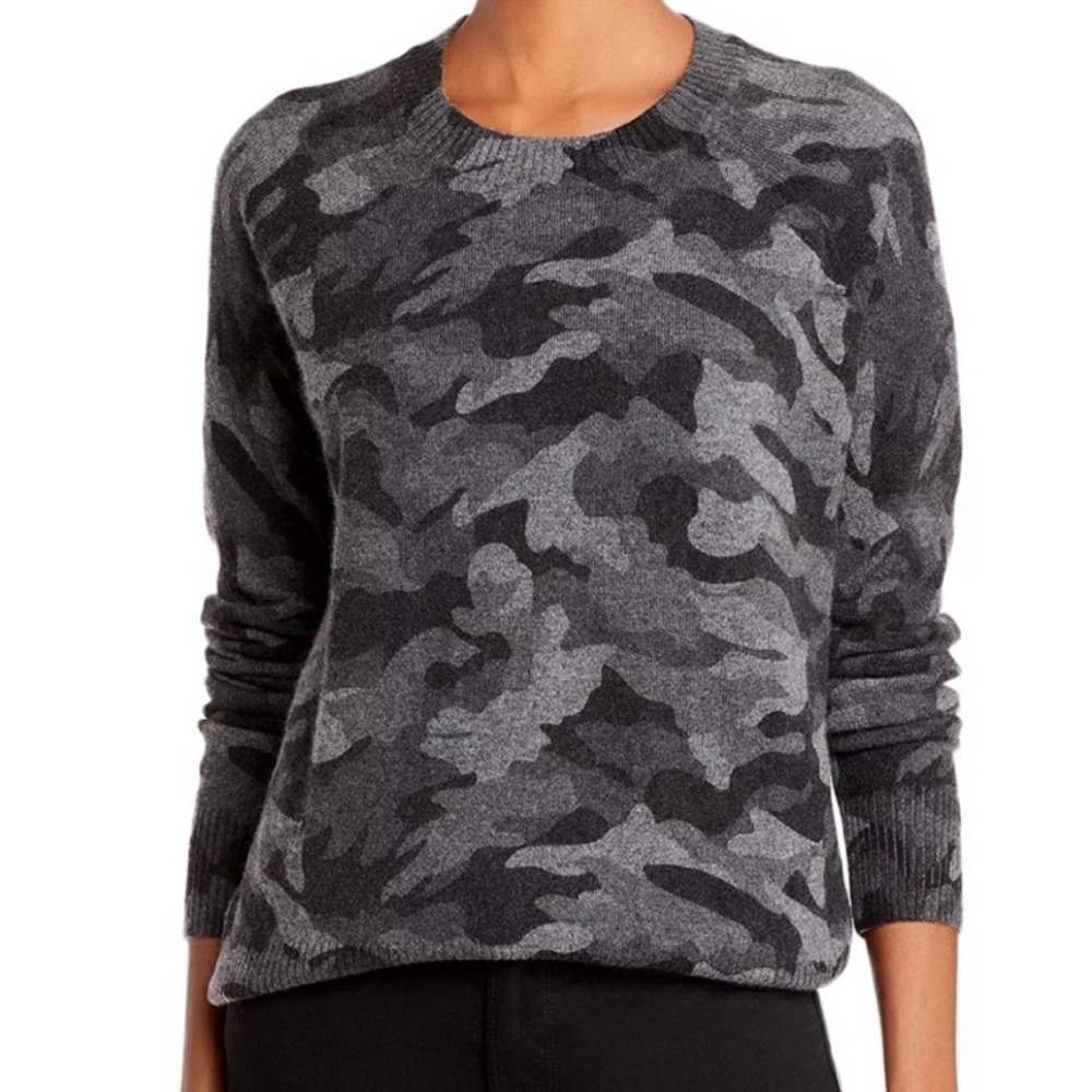 AQUA Cashmere Gray Camouflage Crewneck Sweater 100% Cashmere Small